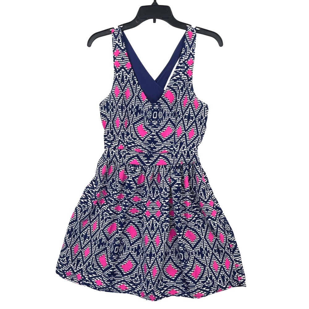 One Clothing Fit‎ & Flare Dress Womens M Blue Pink Cross Back Cutout